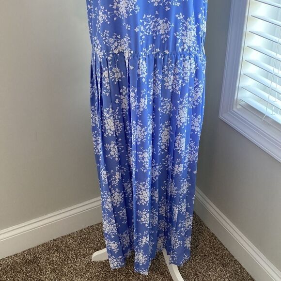 Vintage 90s Maggy Boutique Blue Floral Midi Shortsleeve Summer Dress VNTG Sz 12 - Picture 6 of 16